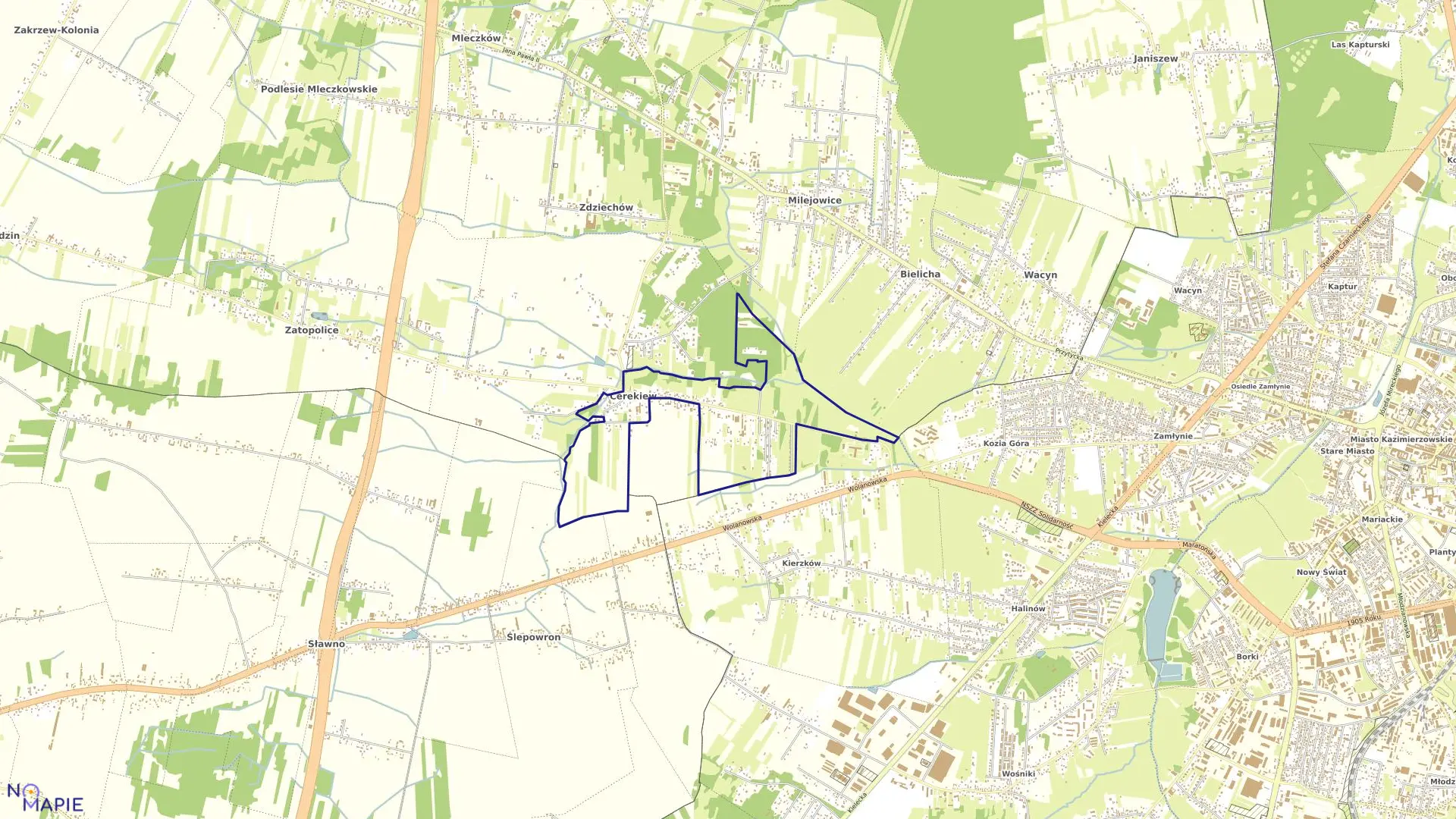 Mapa obrębu CEREKIEW w gminie Zakrzew