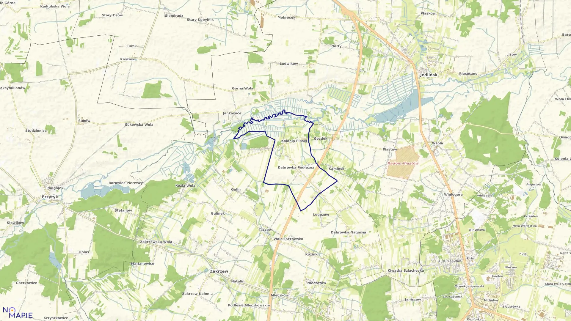 Mapa obrębu DĄBRÓWKA PODŁĘŻNA w gminie Zakrzew