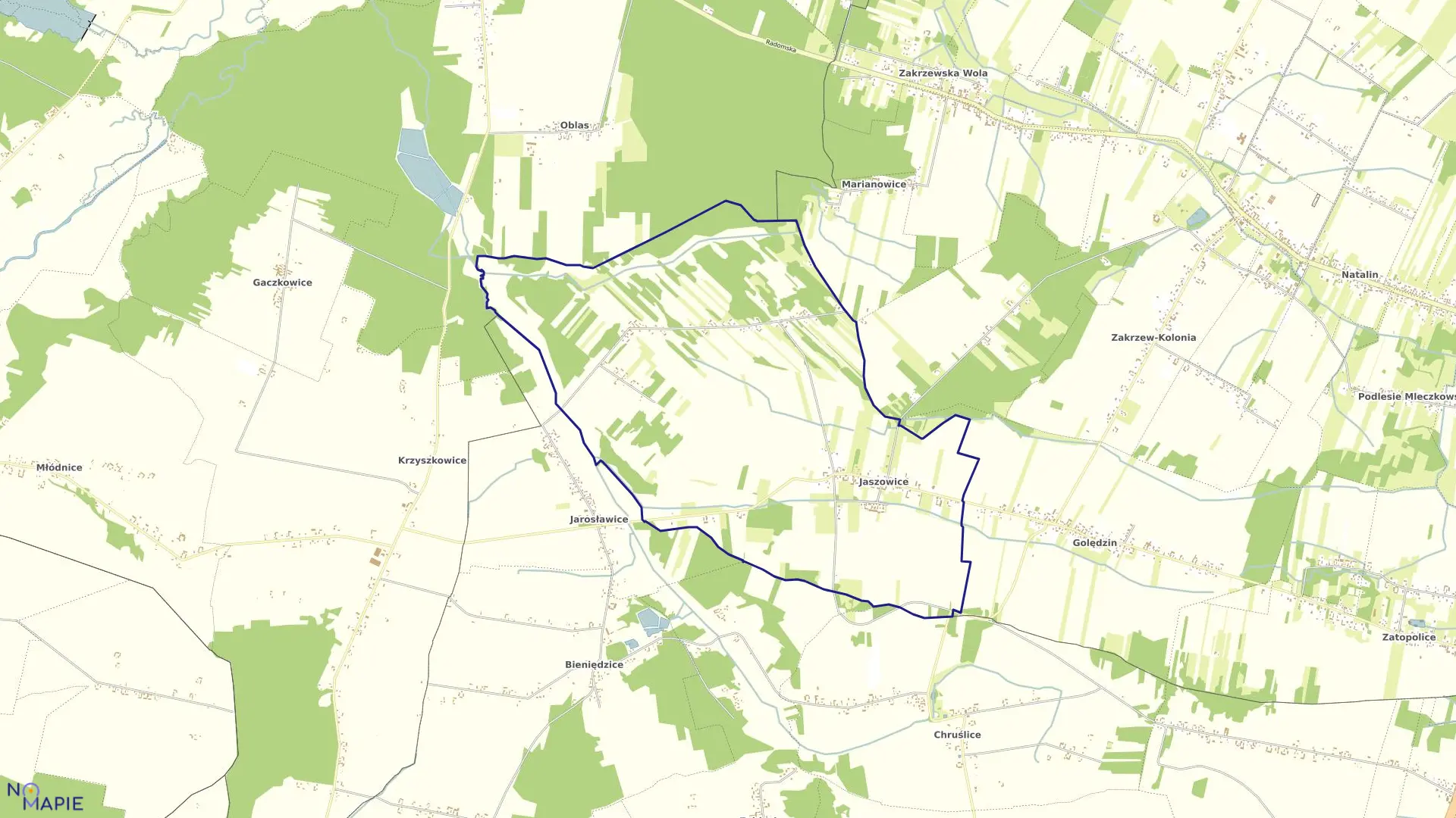 Mapa obrębu JASZOWICE w gminie Zakrzew