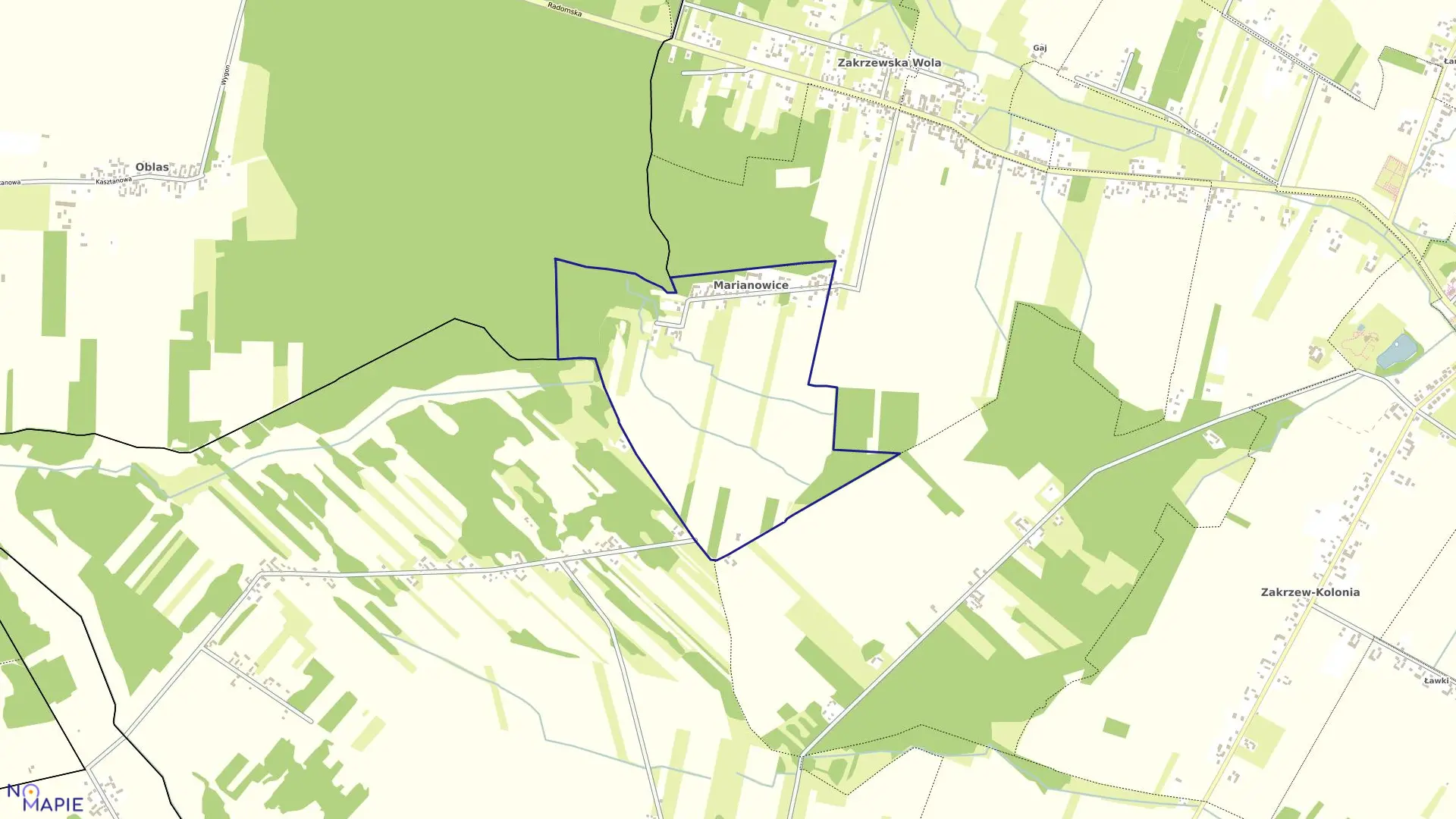 Mapa obrębu MARIANOWICE GÓRNE w gminie Zakrzew