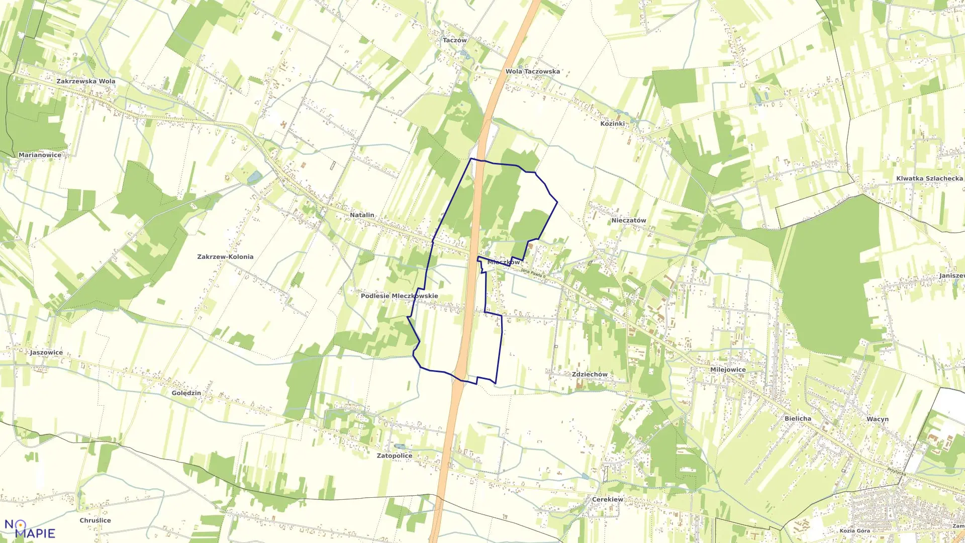 Mapa obrębu MLECZKÓW KOLONIA w gminie Zakrzew