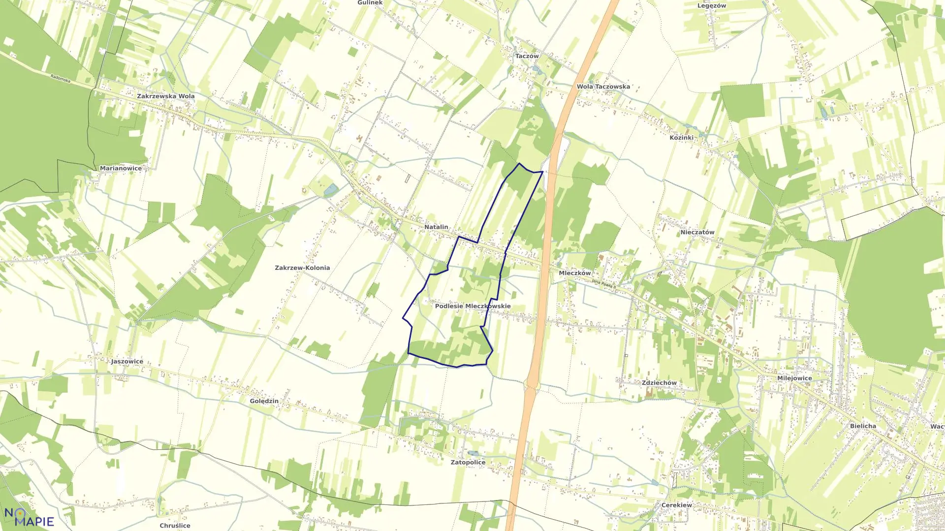 Mapa obrębu PODLESIE MLECZKOWSKIE w gminie Zakrzew