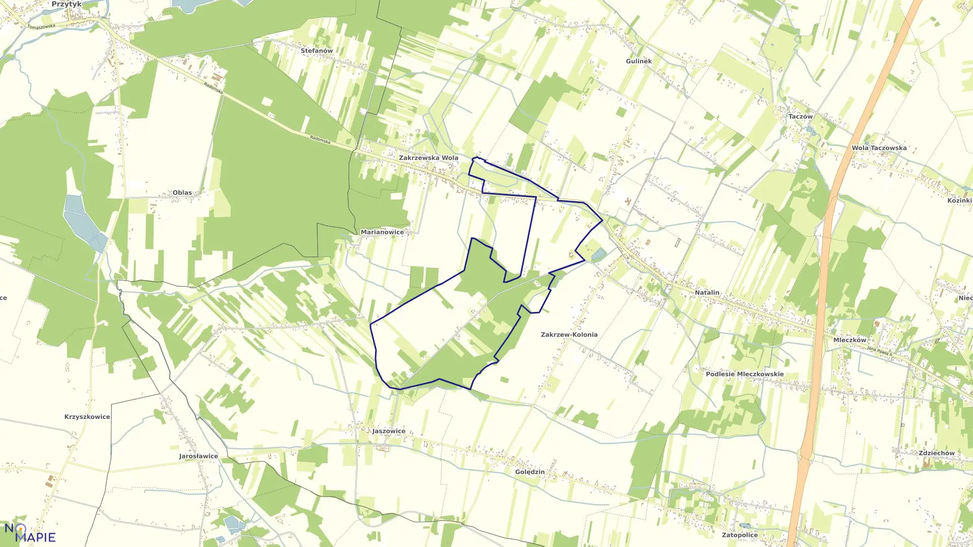 Mapa obrębu ZAKRZEW LAS w gminie Zakrzew