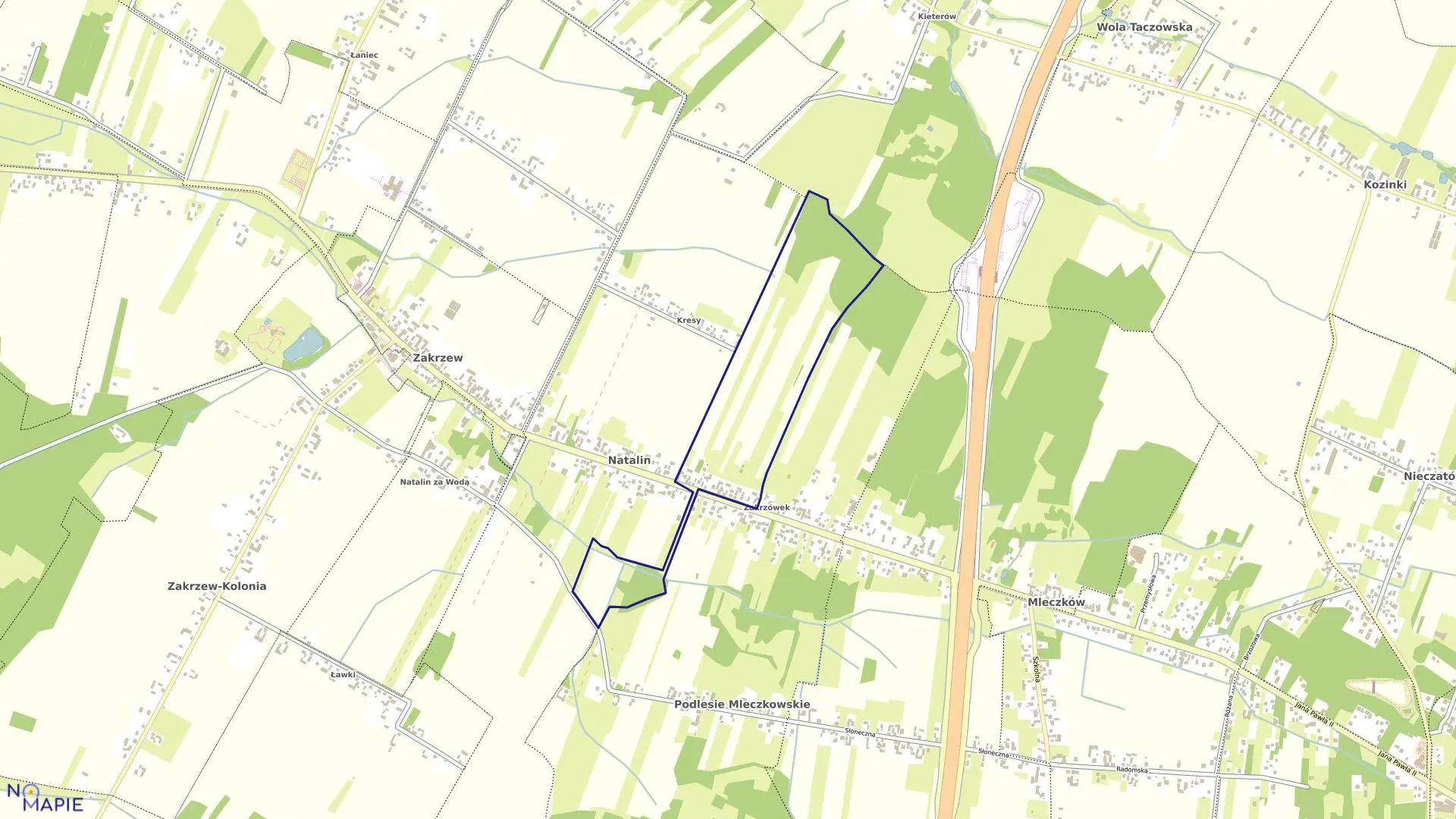 Mapa obrębu ZAKRZEW PODUCHOWNY w gminie Zakrzew