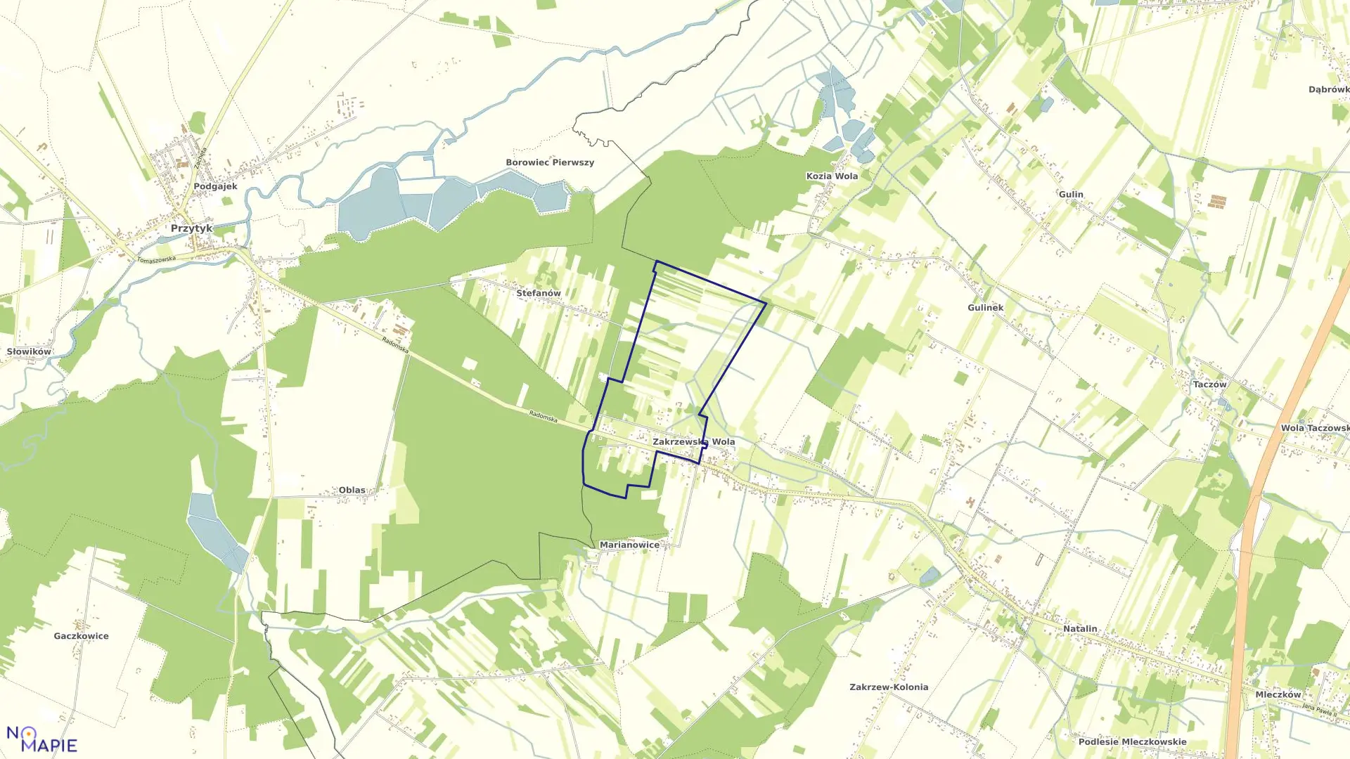 Mapa obrębu ZAKRZEWSKA WOLA w gminie Zakrzew